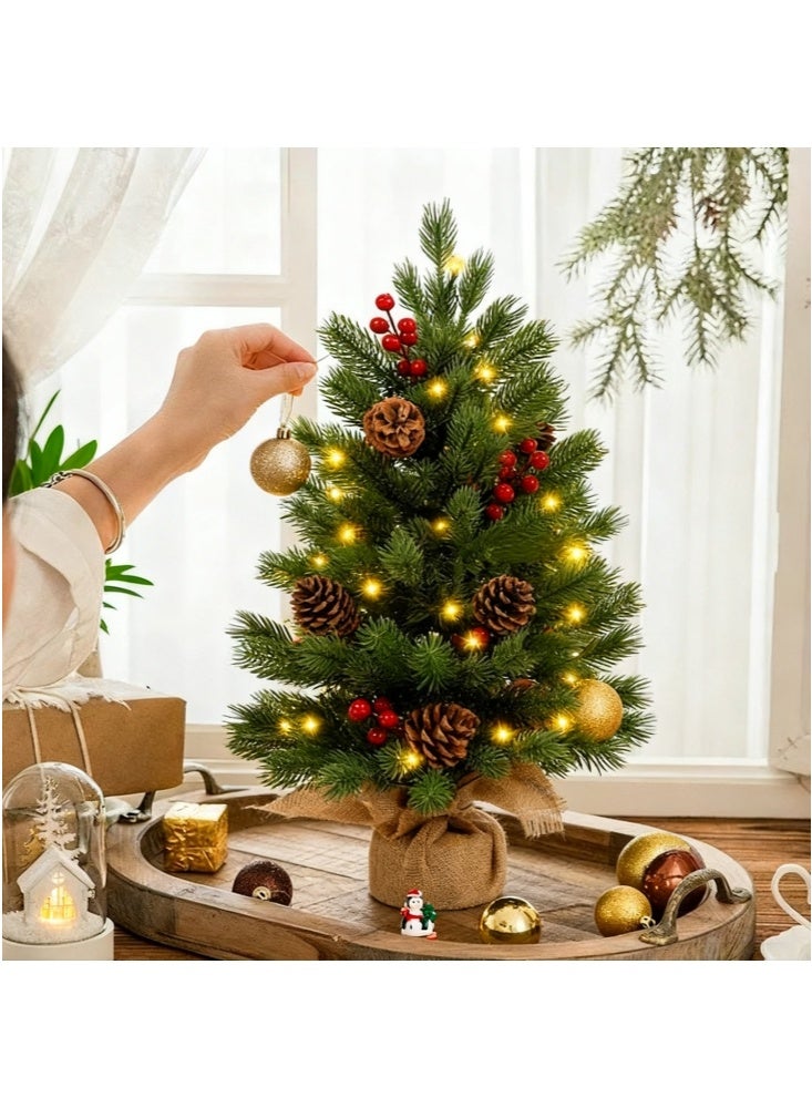 GGEROU 55CM Small Christmas Tree Mini Xmas Trees Artificial Table Top Christmas Tree with LED Lights, Pine Cones - Image 3