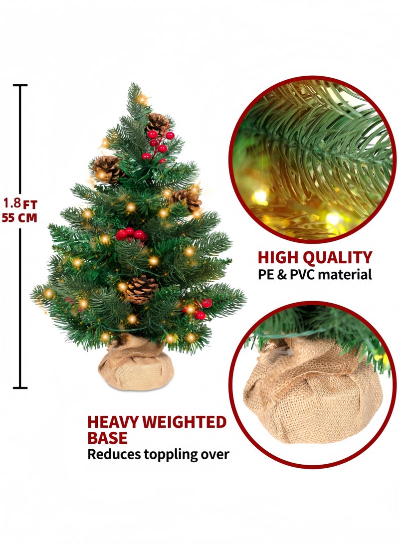 GGEROU 55CM Small Christmas Tree Mini Xmas Trees Artificial Table Top Christmas Tree with LED Lights, Pine Cones - Image 4