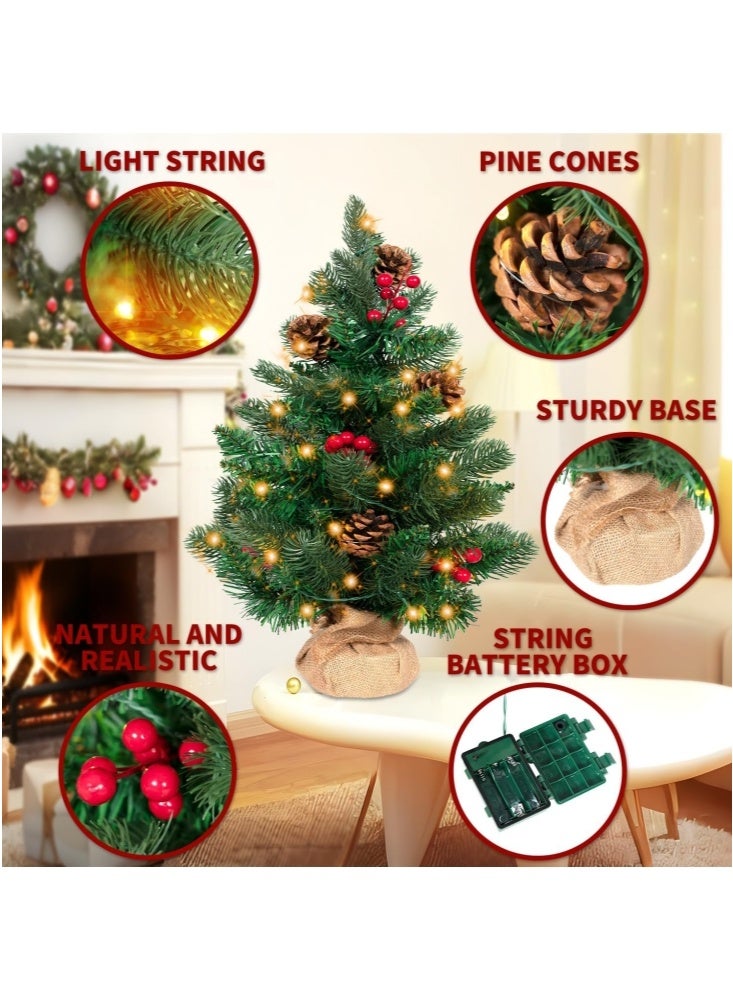GGEROU 55CM Small Christmas Tree Mini Xmas Trees Artificial Table Top Christmas Tree with LED Lights, Pine Cones - Image 5