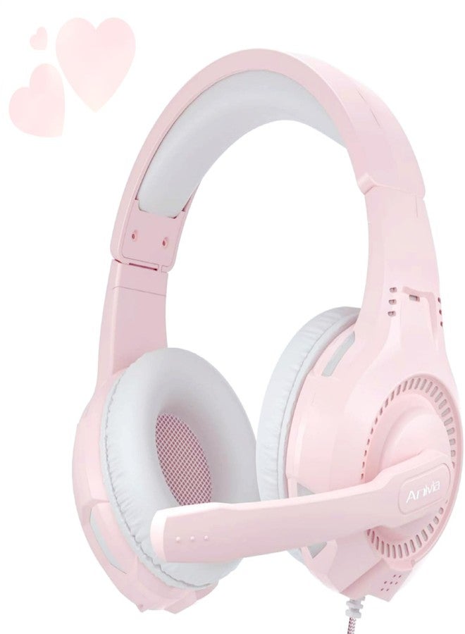 Annivia Anivia Headset Gaming Headsets - AH68S Wired Over Ear Headphone with Mic, Volume Control, Noise Isolating for Multi-Platform -Pink - Image 1