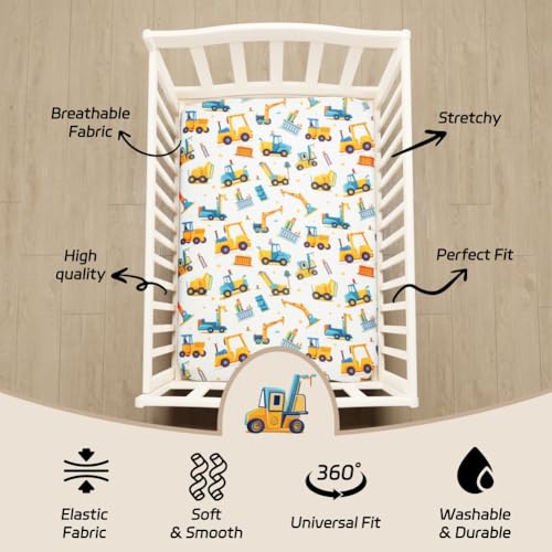 FIGEPO 4 Pack Baby Boy Crib Sheets Set Soft Fitted Baby Boy Mattress Covers Construction Truck or Dinosaur Theme Breathable Toddler Sheets for Infant Boys (Construction Truck, Crib Sheets) - Image 5