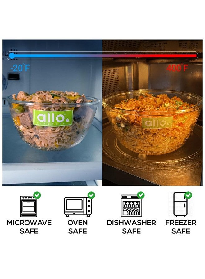 Allo Food Safe Borosilicate Glass Mixing & Serving Bowls for Kitchen, Oven & Microwave Safe Bowls, Dishwasher and Freezer Safe Bowl, 1600ML, Transparent - Image 2