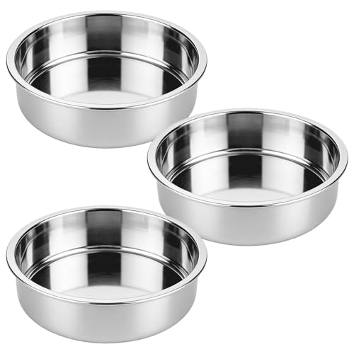 tifanso Set of 3 Stainless Steel Cake Pans 8 Inch Round Layer Cake Baking Pan Molds Stackable Even Heating Baking Set Dishwasher Safe Bakeware Tins for Home Bakers Birthday Party Wedding - Image 1