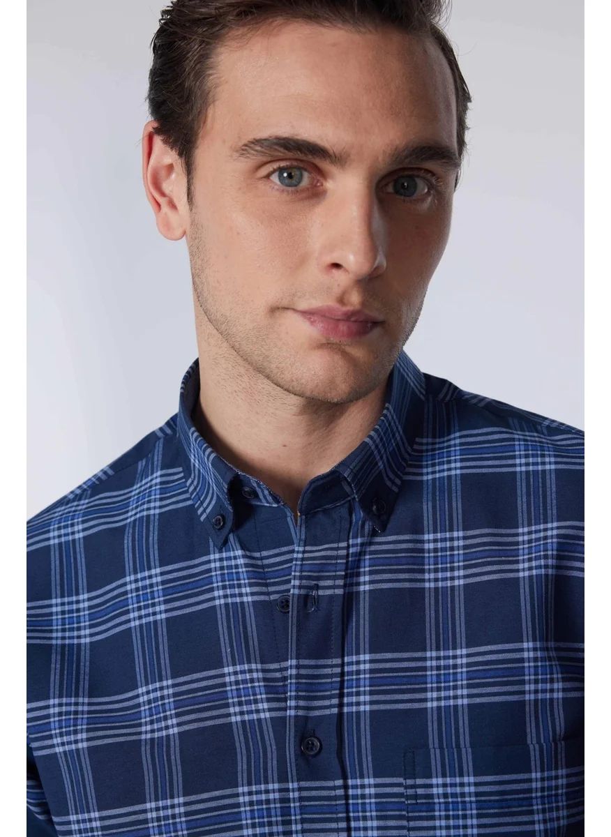 تودورس Classic Fit Long Sleeve Button Collar Small Checked Cotton Men's Shirt