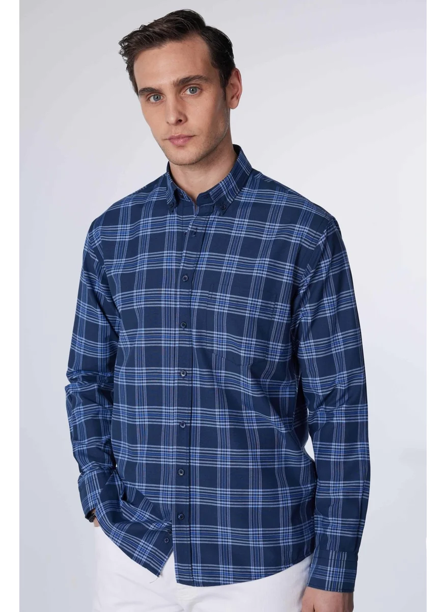تودورس Classic Fit Long Sleeve Button Collar Small Checked Cotton Men's Shirt