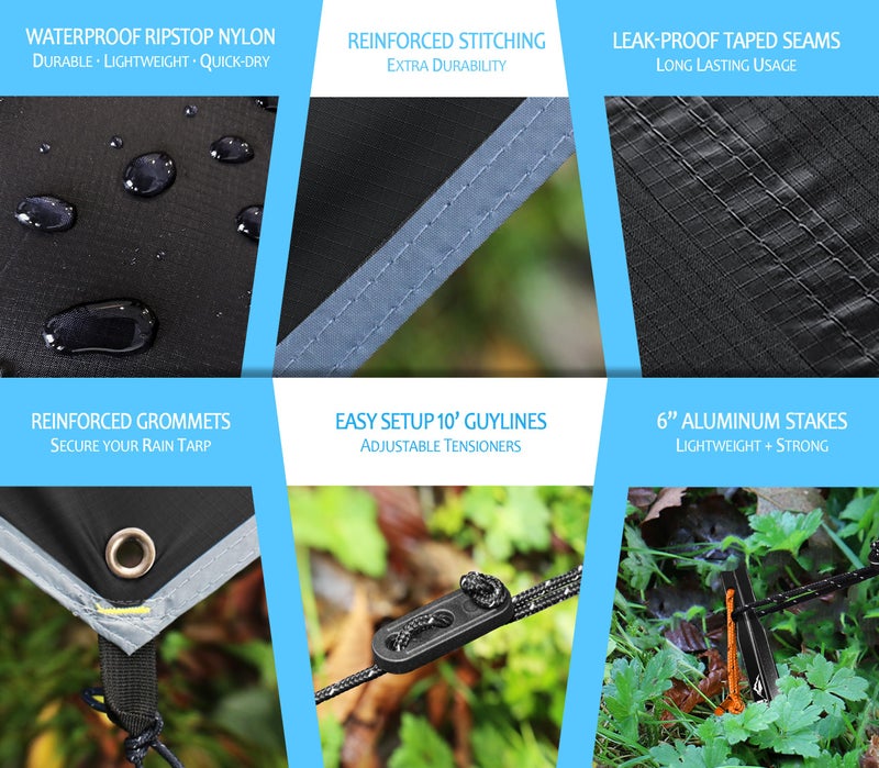 Pro Venture Waterproof Hammock Rain Fly [12ft x 9ft] - Portable Large Camping Tarp - Premium Lightweight Ripstop Nylon Cover - Fast Set Up + Accessories - A Camping Gear Essential! 12x9 ft HEX Shape - Image 3