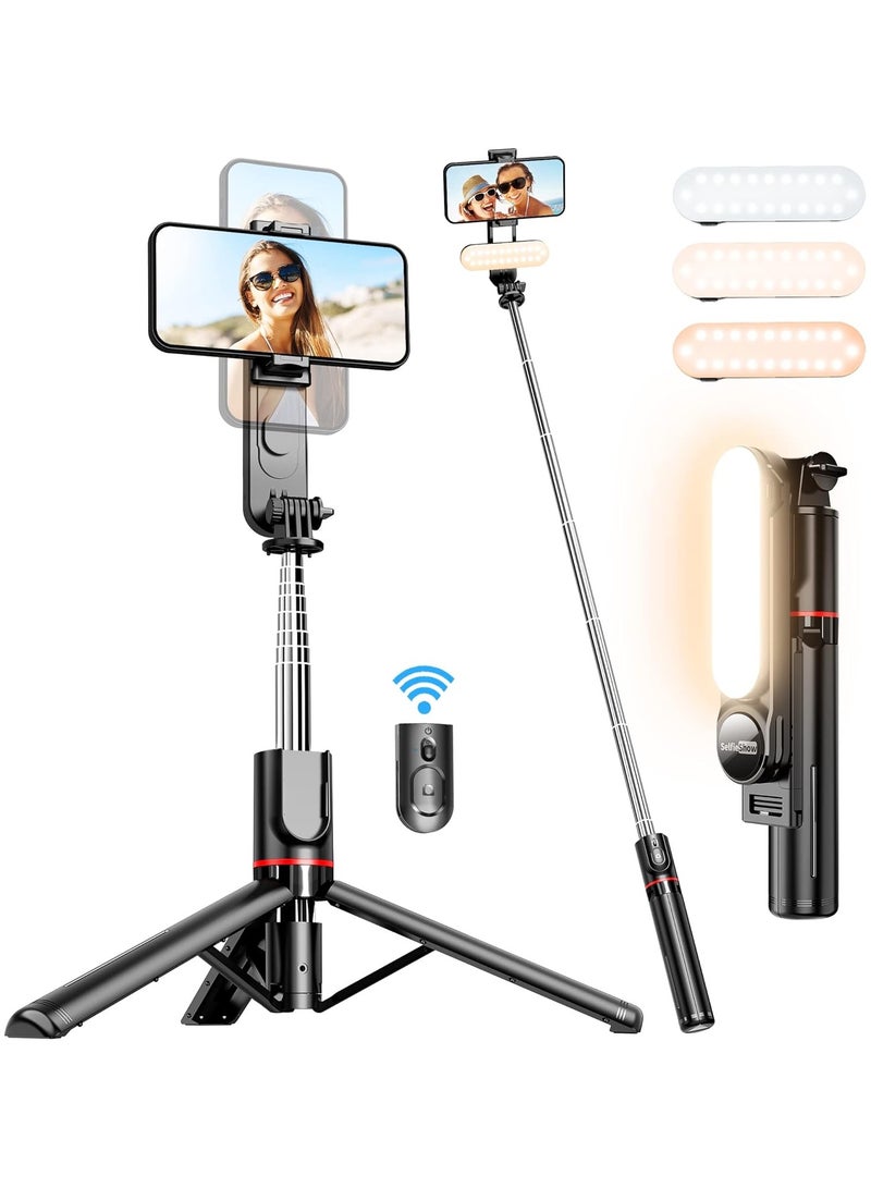Stable Selfie Stick Tripod with Fill Light, 44 Inch Extendable Selfie Stick with Wireless Remote and Tripod Stand 360 Rotation for iPhone 15/14/13/12/11 Pro/XS Max/XS/XR/X/8/7, Samsung and Smartphone - Image 1