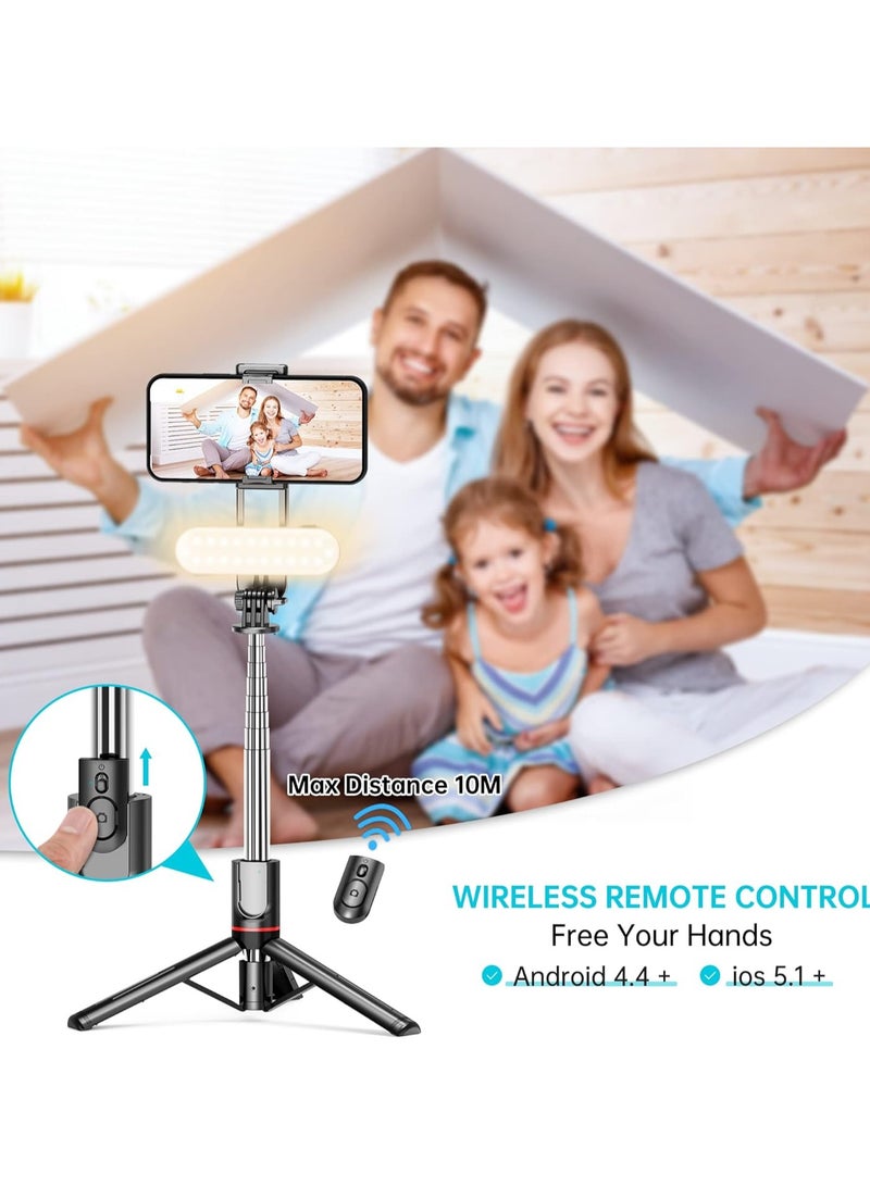 Stable Selfie Stick Tripod with Fill Light, 44 Inch Extendable Selfie Stick with Wireless Remote and Tripod Stand 360 Rotation for iPhone 15/14/13/12/11 Pro/XS Max/XS/XR/X/8/7, Samsung and Smartphone - Image 4