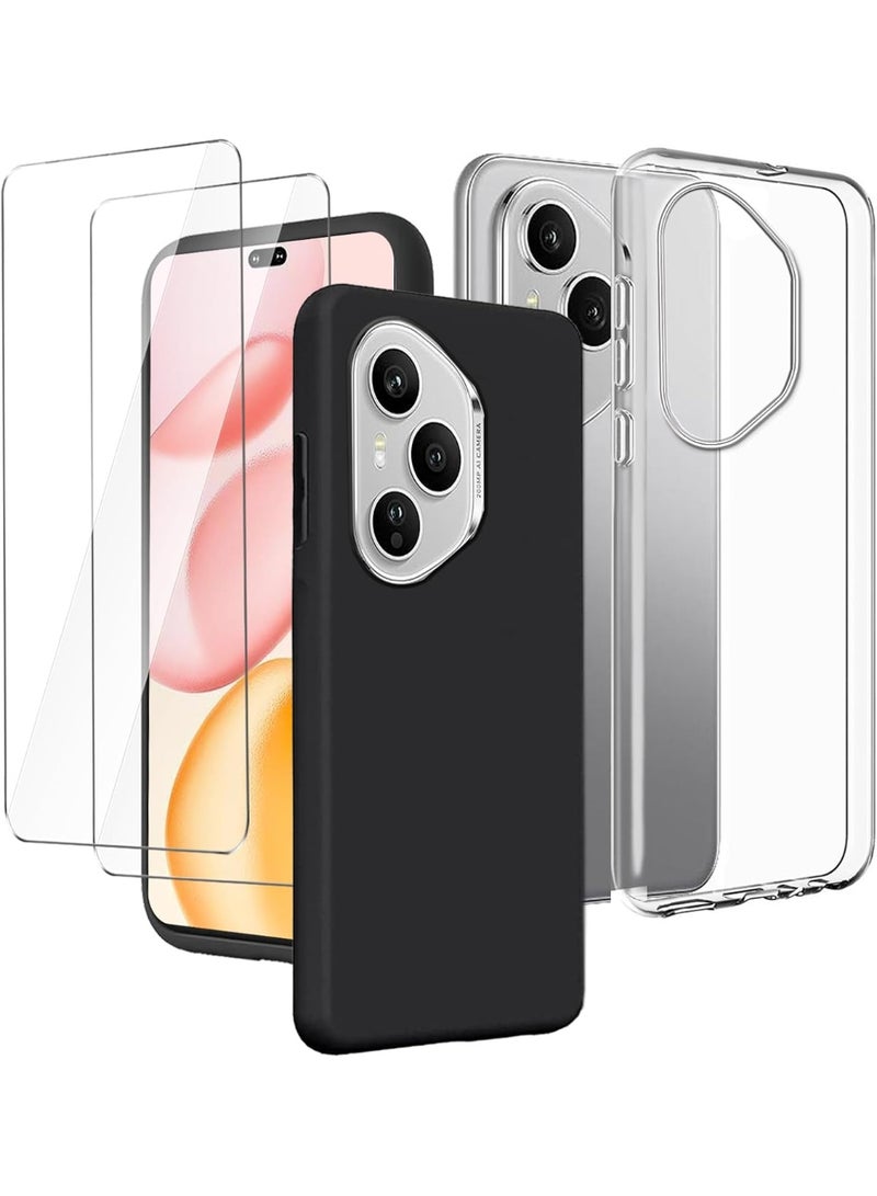 TIGER Premium Transparent & Black Case Compatible with Honor 400 Pro 5G (6.7″) – Clear Soft TPU Silicone Cover Shell + [2 Pieces] Tempered Glass Screen Protector Bundle | Slim Anti-Shock Protective Case with Reinforced Frame & Full Body Coverage for Honor 400 Pro Smartphone - Image 1