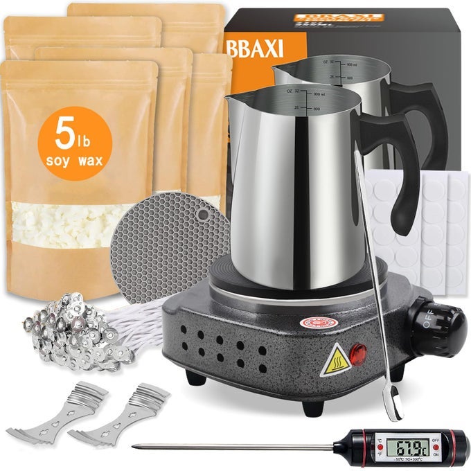 CANDLE MAKING KIT WITH HOT PLATE FOR ADULTSCANDLE WAX MELTER FOR MELTINGINCLUDING POURING POT HOT PLATE5LB SOY WAXSTAIN SPOONCOTTON WICKSCENTER DEVICESWICKTHERMOMETER