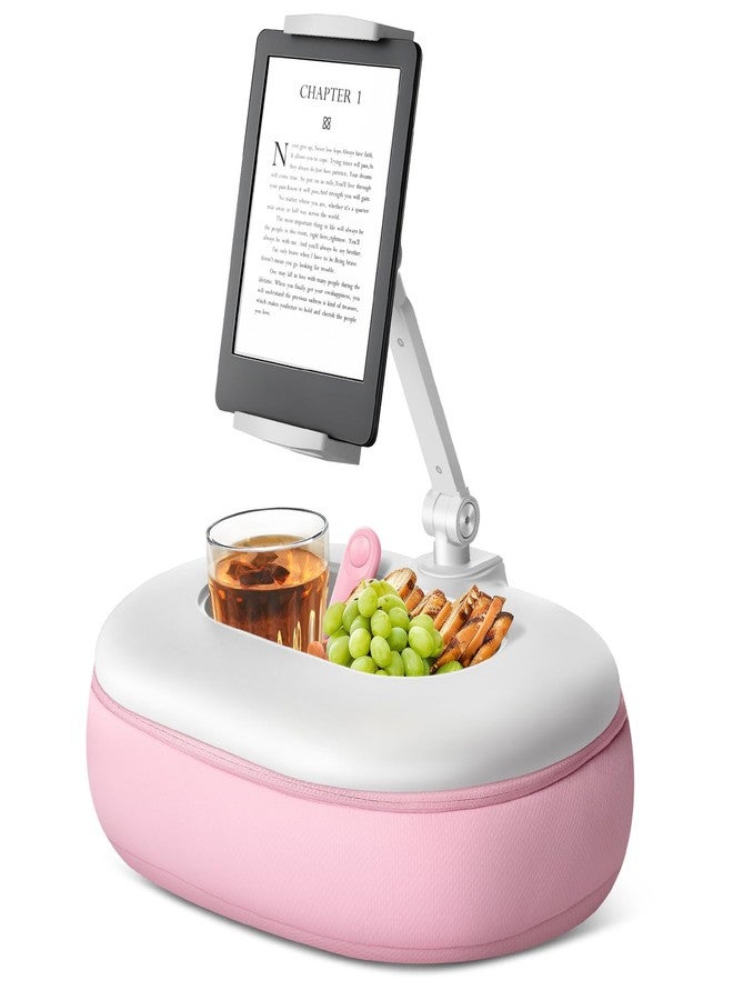 حامل قارئ الكتب الإلكترونية من HUMANCOZY، حامل هاتف محمول على شكل وسادة، إطار دعم قابل للطي والتعديل متعدد الزوايا مع مساحة تخزين (وردي) - Image 1
