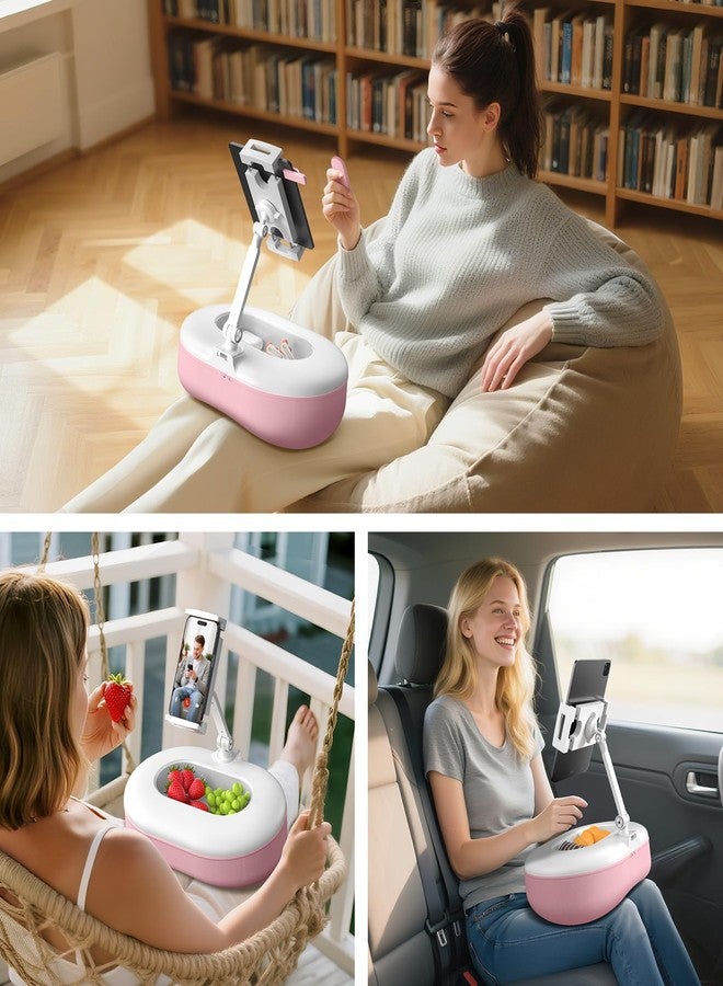 حامل قارئ الكتب الإلكترونية من HUMANCOZY، حامل هاتف محمول على شكل وسادة، إطار دعم قابل للطي والتعديل متعدد الزوايا مع مساحة تخزين (وردي) - Image 4