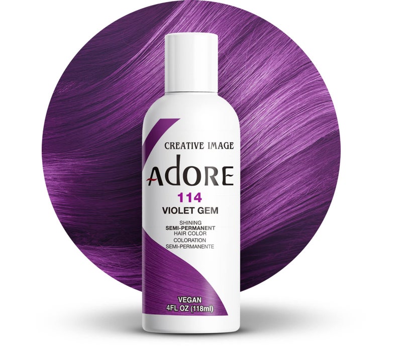 Adore Semi Permanent Hair Color (114 Violet Gem) | Vegan & Cruelty-Free Purple Hair Dye | No Ammonia, No Peroxide, No Alcohol | 4 Fl Oz (Pack of 1) - Image 1