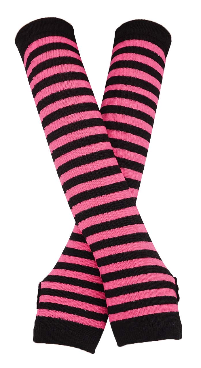 Bienvenu Punk Gothic Rock Long Arm Warmer Fingerless Gloves,Black Fuchsia - Image 1
