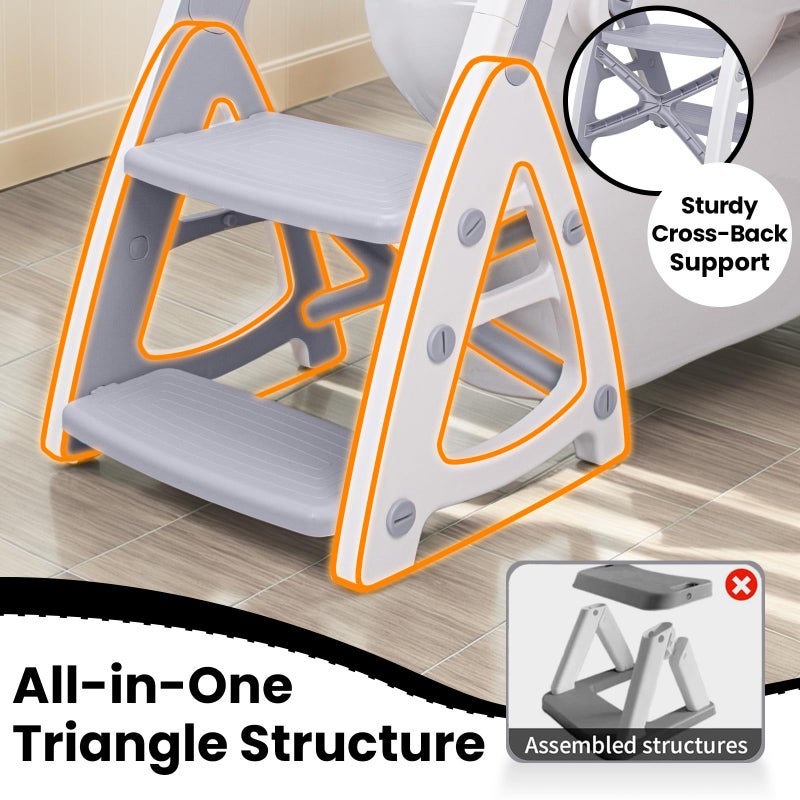 PRIMLECT مقعد تدريب الأطفال على المرحاض من برايمليكت، مقعد تواليت 2 في 1 للأطفال مع سلمة، ملحق كرسي المرحاض فائق الاستقرار، مقعد وسلمة قابلة للتعديل، تصميم غير قابل للانزلاق، واقي رذاذ للأولاد والبنات (رمادي) - Image 2