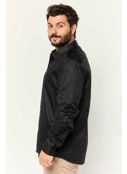 Jules Men Slim Fit Solid Long Sleeves Casual Shirt, Black  - Image 3