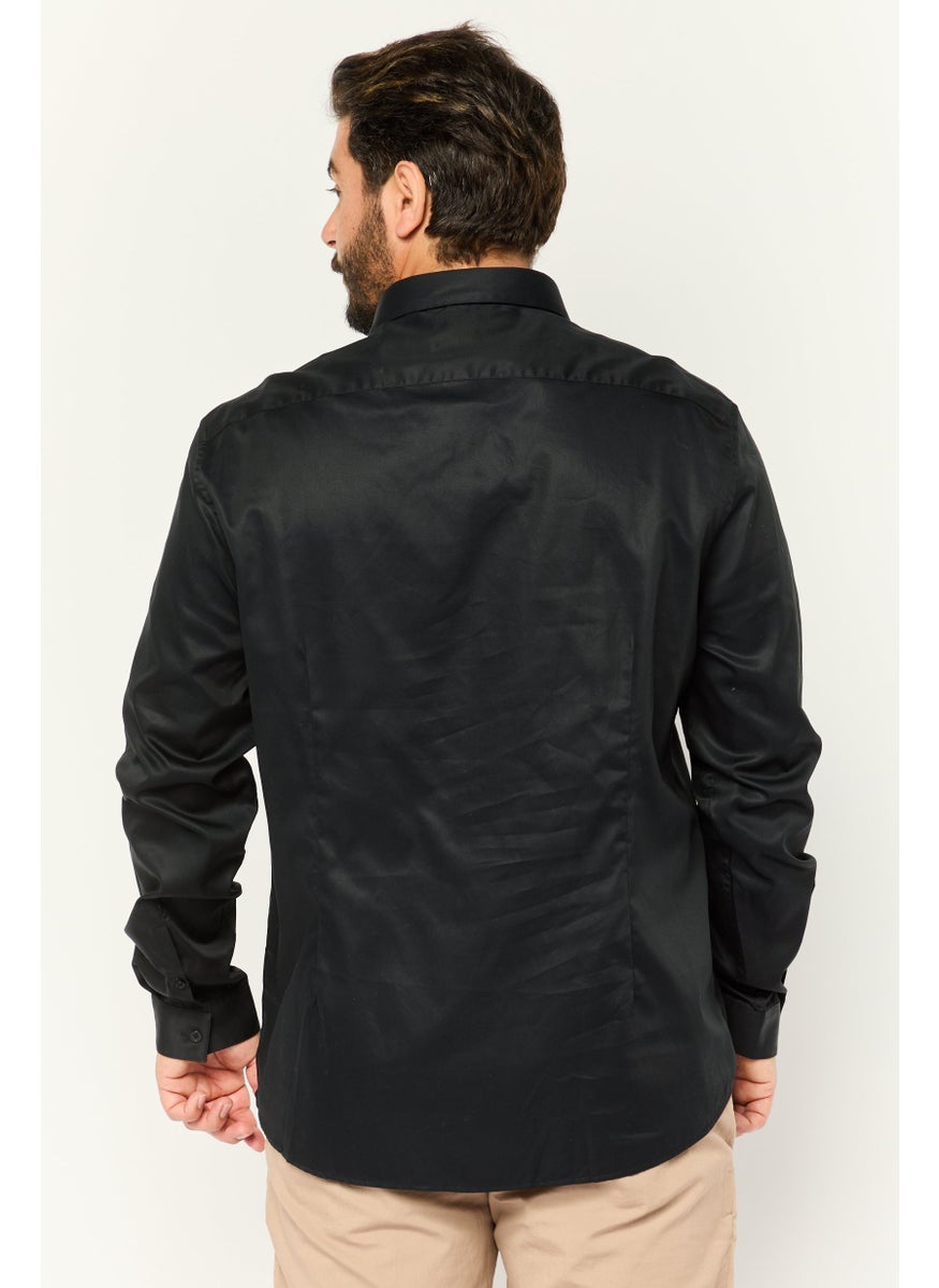 Jules Men Slim Fit Solid Long Sleeves Casual Shirt, Black  - Image 2