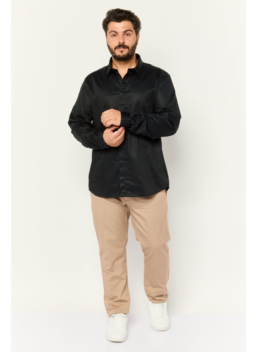 Jules Men Slim Fit Solid Long Sleeves Casual Shirt, Black  - Image 4