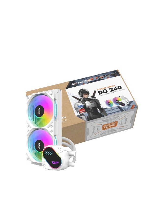 DarkFlash DO240 240mm ARGB Liquid CPU Cooler with LCD Display, Dual 120mm PWM Fans (800–2100RPM, 68.76CFM, 36dBA), Copper Base Water Block, 400mm Tubing, Compatible with Intel and AMD | White - Image 1