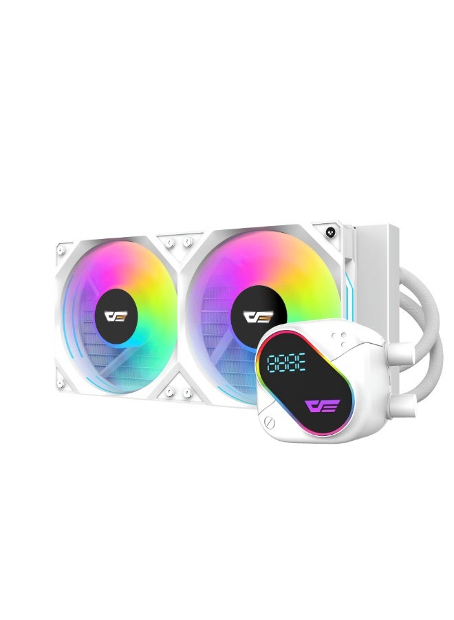 DarkFlash DO240 240mm ARGB Liquid CPU Cooler with LCD Display, Dual 120mm PWM Fans (800–2100RPM, 68.76CFM, 36dBA), Copper Base Water Block, 400mm Tubing, Compatible with Intel and AMD | White - Image 2