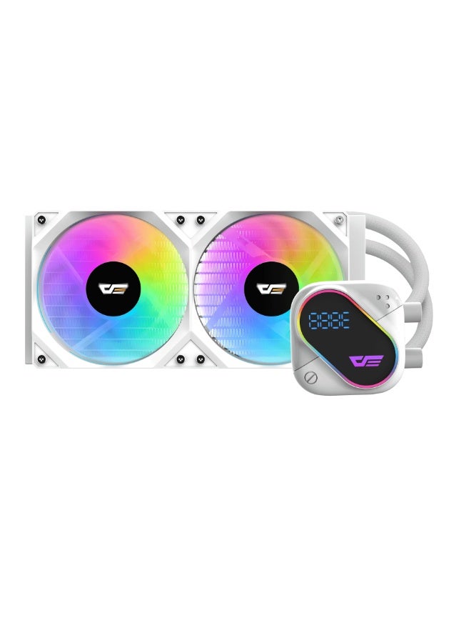 DarkFlash DO240 240mm ARGB Liquid CPU Cooler with LCD Display, Dual 120mm PWM Fans (800–2100RPM, 68.76CFM, 36dBA), Copper Base Water Block, 400mm Tubing, Compatible with Intel and AMD | White - Image 3