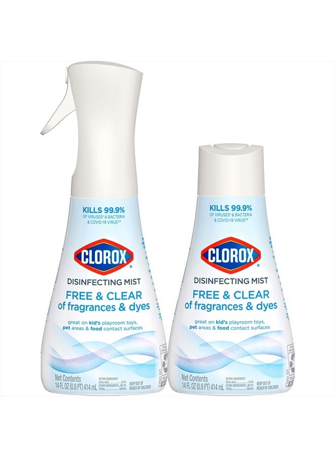 Clorox رذاذ مطهر خالي من المواد الكيميائية، أساسيات المنزل، زجاجة رش واحدة وعبوة إعادة تعبئة واحدة، 14 أونصة سائلة لكل منهما - Image 1
