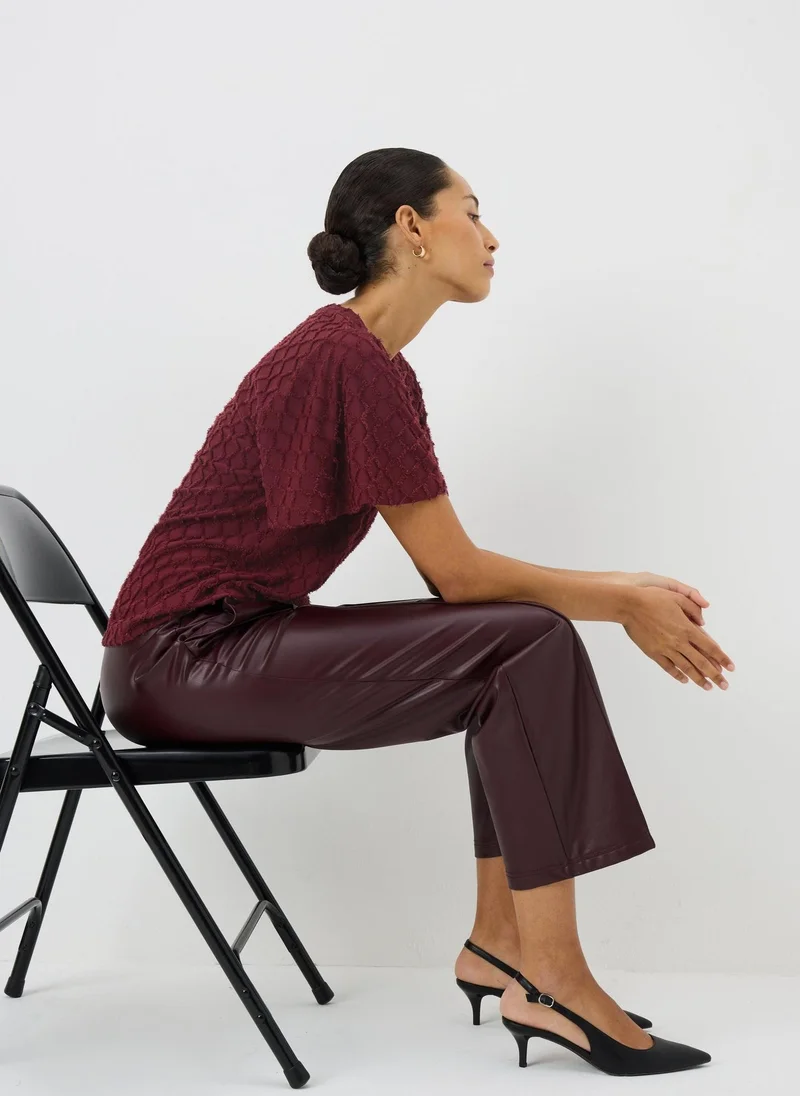 Matalan Burgundy Textured Angel Sleeve T-Shirt