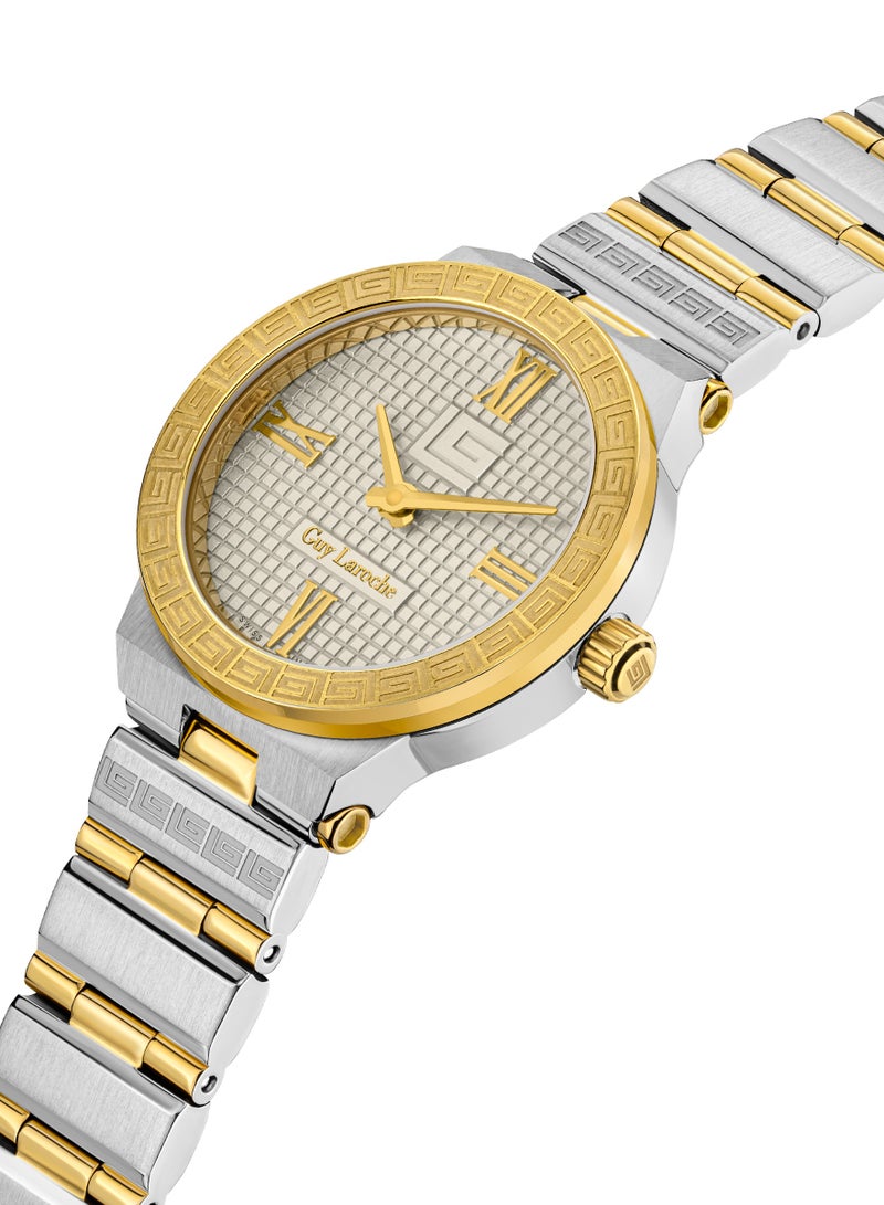 Guy Laroche Sacha Watch for Women with Silver and Gold Stainless Steel Bracelet 32 mm 5 Atm  - Image 2