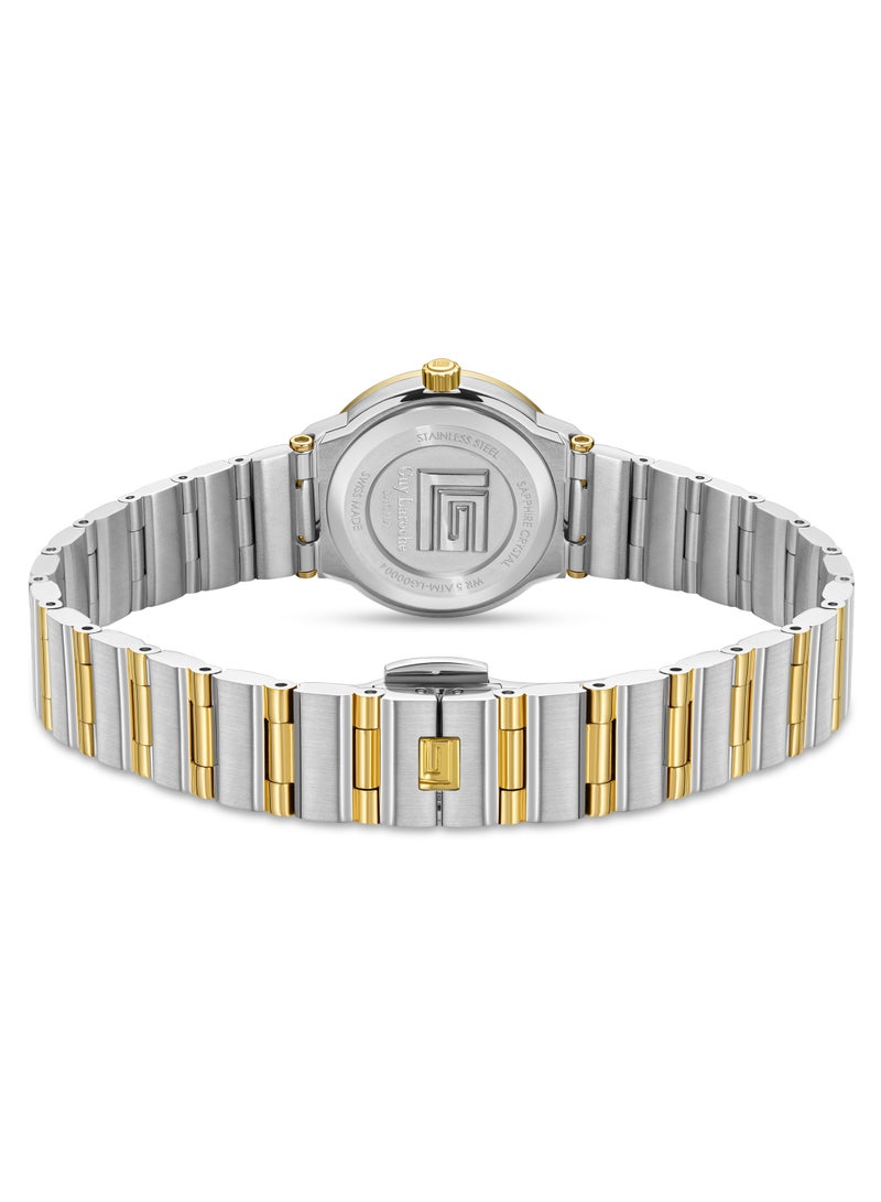 Guy Laroche Sacha Watch for Women with Silver and Gold Stainless Steel Bracelet 32 mm 5 Atm  - Image 3