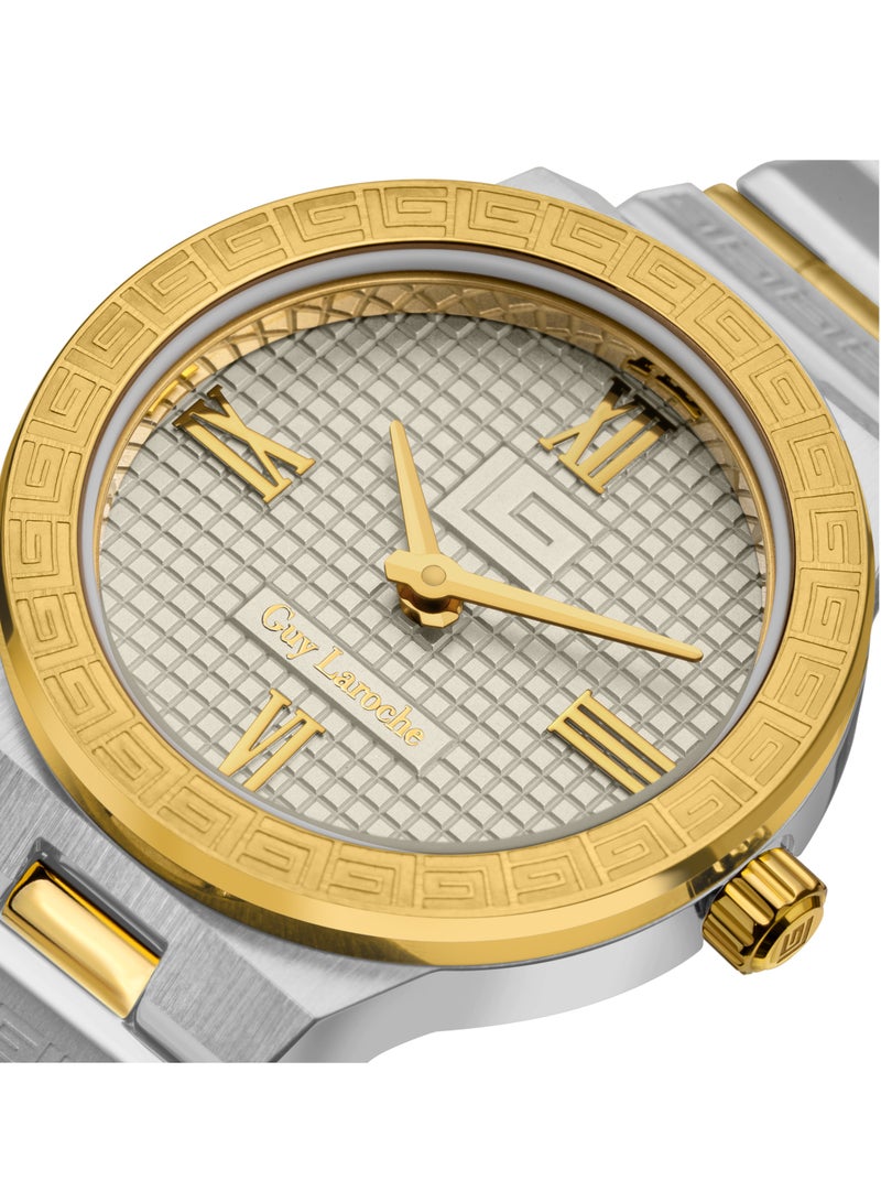 Guy Laroche Sacha Watch for Women with Silver and Gold Stainless Steel Bracelet 32 mm 5 Atm  - Image 4