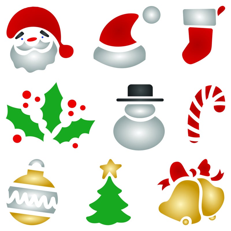 CLODEGS Christmas Designs Stencil - 6.5 x 6.5 inch (M) - Reusable Kids DIY Christmas Card Stencil Template - Use on Paper Projects Scrapbook Journal Walls Floors Fabric Furniture Glass Wood etc. - Image 1
