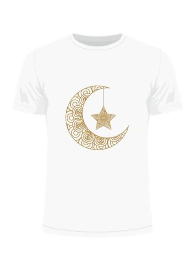 Eid Mubarak Islamic Fasting Outfit Crew Neck Short Sleeve T-Shirt - White - Image 1