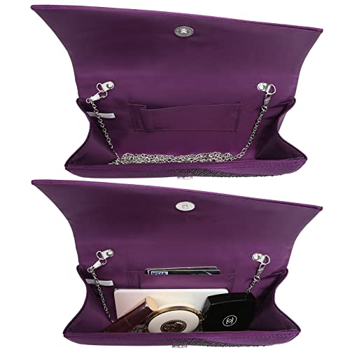 Dasein Women Rhinestone Evening Clutch Bags Formal Party Clutches Wedding Purses Cocktail Prom Clutches (Purple) - Image 5