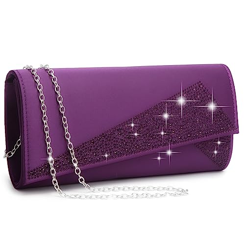 Dasein Women Rhinestone Evening Clutch Bags Formal Party Clutches Wedding Purses Cocktail Prom Clutches (Purple) - Image 1