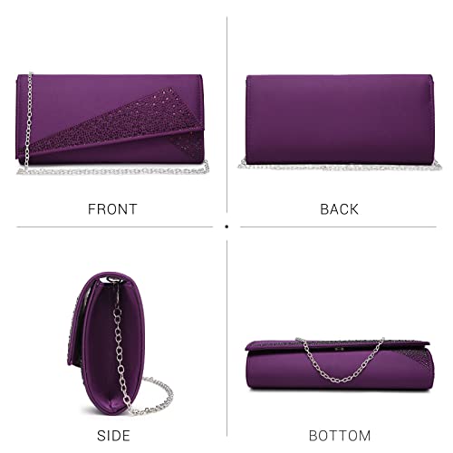 Dasein Women Rhinestone Evening Clutch Bags Formal Party Clutches Wedding Purses Cocktail Prom Clutches (Purple) - Image 3