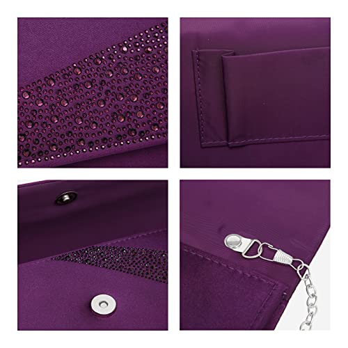 Dasein Women Rhinestone Evening Clutch Bags Formal Party Clutches Wedding Purses Cocktail Prom Clutches (Purple) - Image 4