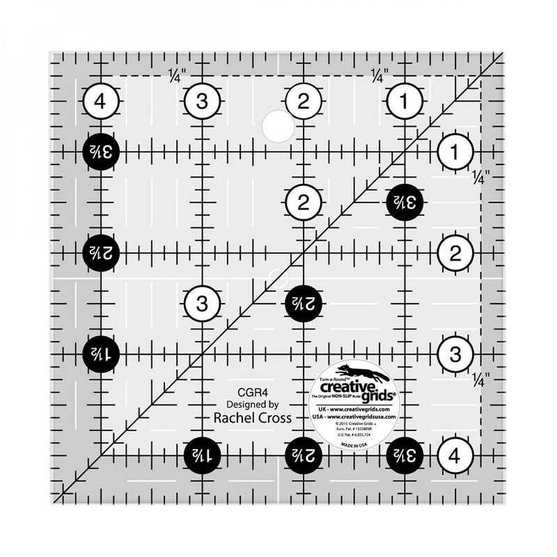 Quilt Ruler 4-1/2in x 4-1/2in Square – CGR4 – Made in USA, Non-Slip Grip Acrylic Quilting, Sewing, Crafting, Patchwork Ruler for Measuring & Cutting Fabric
