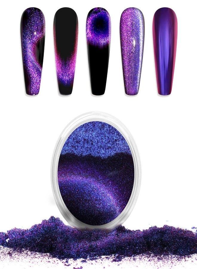 Laza Cat Eye Chrome Nail Powder Chameleon Magnetic Powder 9D Cat Eye Effect Mirror Effect Pigment Dust Magic Galaxy Holographic Effect Glitter for Velvet Nail Art - Red Purple Blue - Image 1