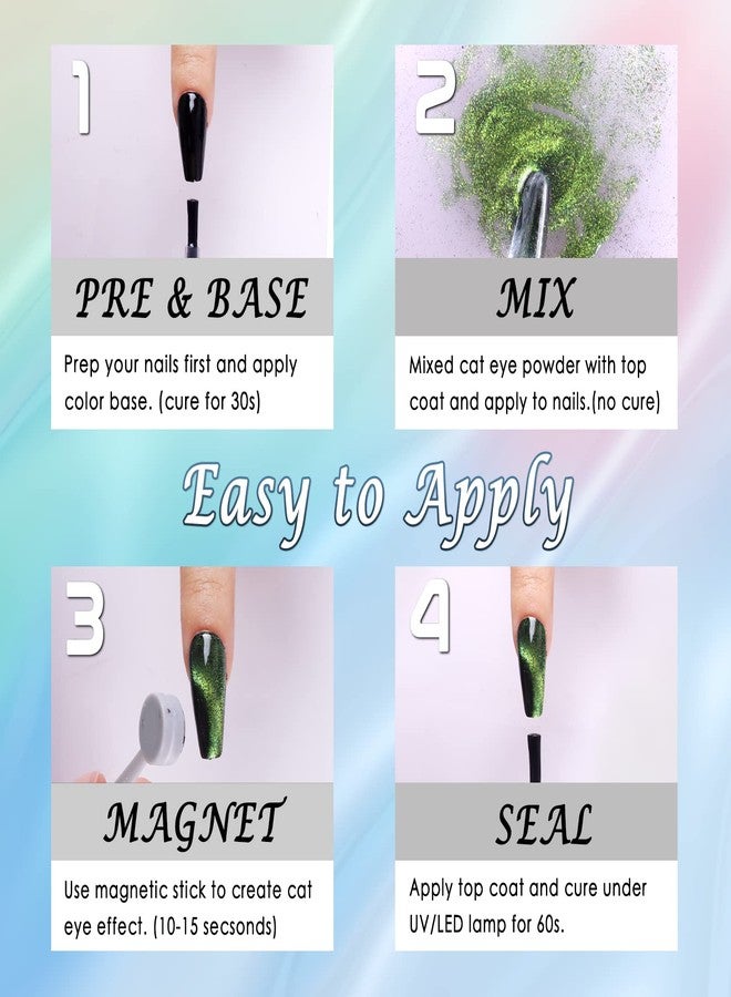 Laza Cat Eye Chrome Nail Powder Chameleon Magnetic Powder 9D Cat Eye Effect Mirror Effect Pigment Dust Magic Galaxy Holographic Effect Glitter for Velvet Nail Art - Red Purple Blue - Image 5