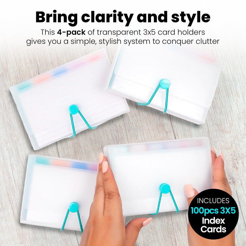 Yoobi Index Legal Dividers Card Holder Set 3x5 â€“ Pack of 4 with Storage Cases & Tab Dividers â€“ Holds 100 Cards Each â€“ Colorful Note Card Organizer for Students, Teachers & Office Use - Image 4
