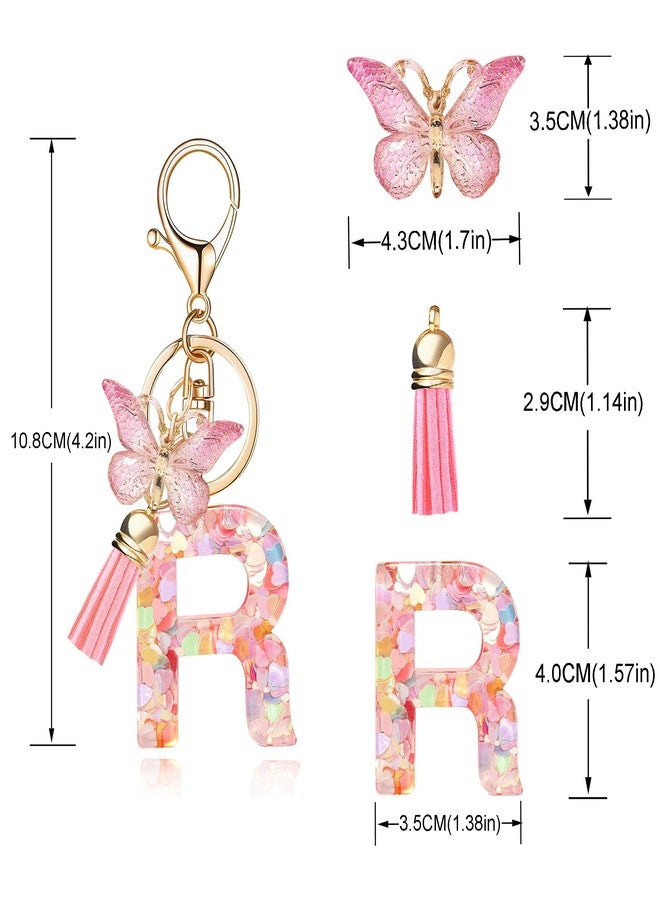 OKAICEN Fashion Alphabet Initial Letter Keychain Tassel Butterfly Pendant Key Ring for Purse Handbags Women Girl ('R') - Image 2