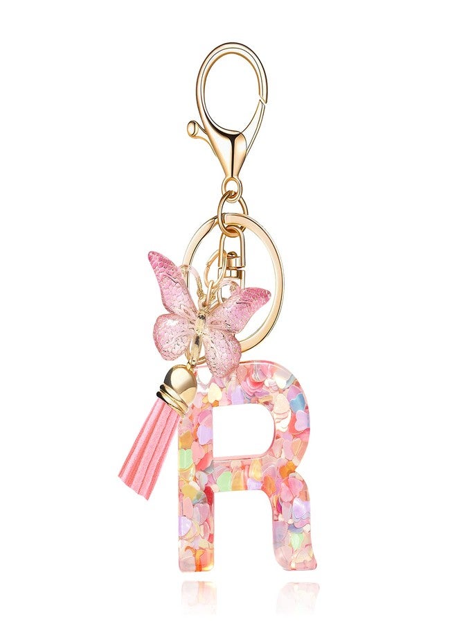 OKAICEN Fashion Alphabet Initial Letter Keychain Tassel Butterfly Pendant Key Ring for Purse Handbags Women Girl ('R') - Image 1