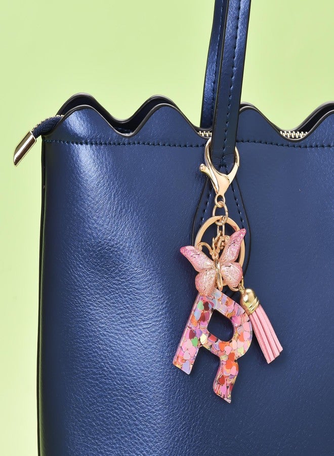 OKAICEN Fashion Alphabet Initial Letter Keychain Tassel Butterfly Pendant Key Ring for Purse Handbags Women Girl ('R') - Image 5