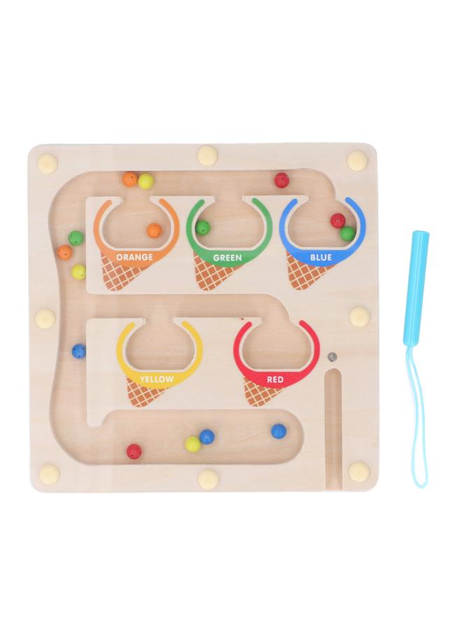 NIBEMINENT Magnetic Color and Number Maze Wooden Magnet Matching Counting Puzzle Board Educational Children Sorting Toy with Pen Ice Cream  - Image 1