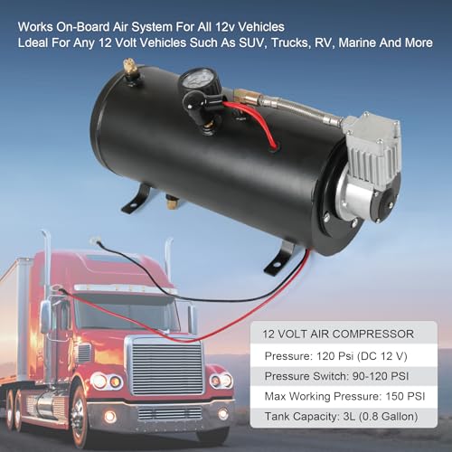 LDMINDA DC 12V MAX 150PSI Air Compressor Tank Pump with 3 Liter Tank 0.8 Gallon Portable Air Compressor Pump for Train Truck Pickup Motorhome Horns On Board 3L Train Inflator - Image 2