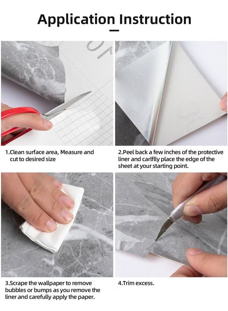 ملصقات ورق حائط مطبخ رخامي لامع مقاس 45 سم × 500 سم، ملصقات مطبخ ذاتية اللصق من رقائق الألومنيوم للمطبخ، ملصقات موقد مطبخ مقاومة للماء والزيت - Image 2