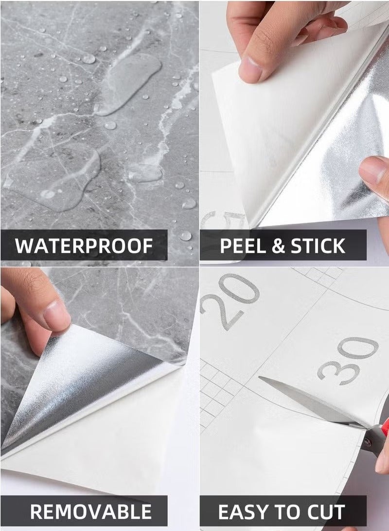 ملصقات ورق حائط مطبخ رخامي لامع مقاس 45 سم × 500 سم، ملصقات مطبخ ذاتية اللصق من رقائق الألومنيوم للمطبخ، ملصقات موقد مطبخ مقاومة للماء والزيت - Image 4