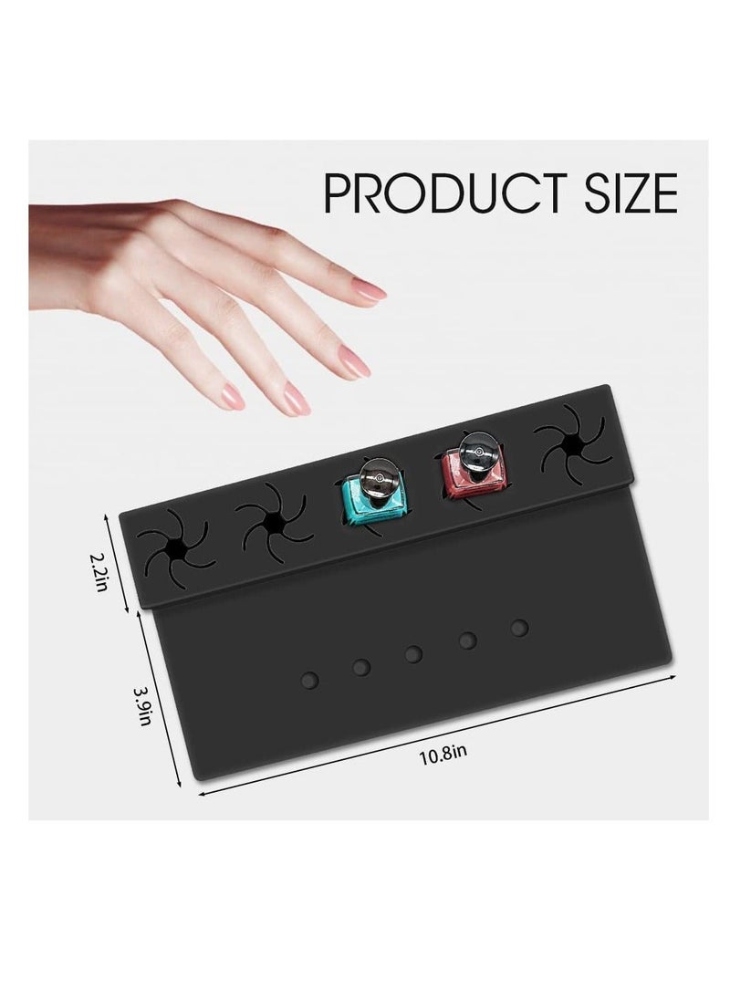 XiuWoo Nail Polish Silicone Holder, Fingernail Painting Tools, 2 in 1 Organizer with Fixed Finger Anti-Spill Bottle Stand and Separators for Pedicure Manicure, Black  - Image 2