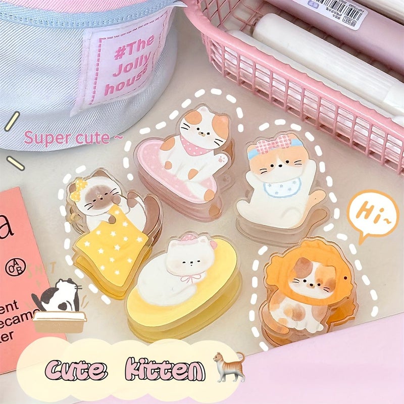 6 Pieces Mixed Color Cute Kitten Acrylic Face Clips Paper Organizer For Office School And Home Stationery Decoration - Image 5