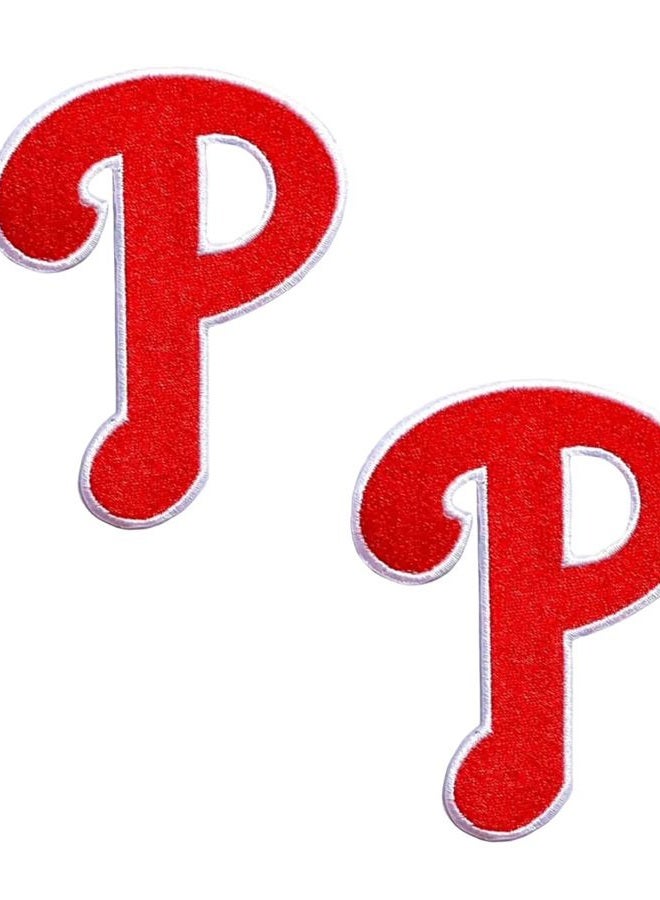 aspidas Iron on Patches Sports Teams Letter - Pack of 2 - Decorative for Clothing & Accessories, Ideal for Shirts, Jackets, Hats, Jeans, Shoes, Bags - Durable, Easy Apply (P Red - 3.5" x 2.5") - Image 1